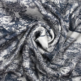Satin de soie imprimé dans la jungle marine fond blanc