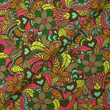 Coton imprimé explosion retro framboise, marron et anis