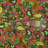 Coton imprimé explosion retro framboise, marron et anis