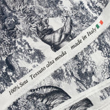 Satin de soie imprimé dans la jungle marine fond blanc
