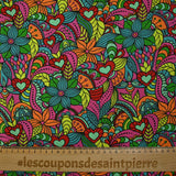 Coton imprimé explosion retro magenta, rouge et orange