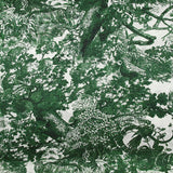 Satin de soie imprimé dans la jungle vert fond blanc