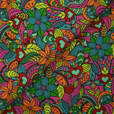 Coton imprimé explosion retro magenta, rouge et orange