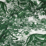 Satin de soie imprimé dans la jungle vert fond blanc