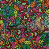 Coton imprimé explosion retro magenta, rouge et orange