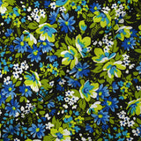Coton imprimé vent floral bleu fond noir