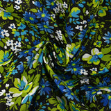 Coton imprimé vent floral bleu fond noir