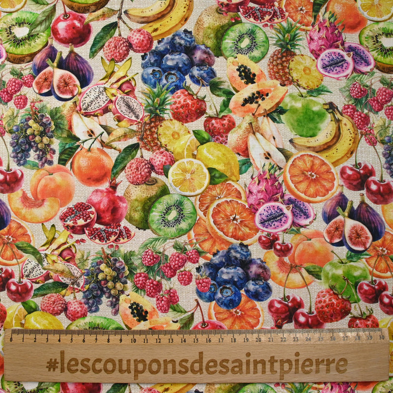Coton imprimé dessert fruité fond beige