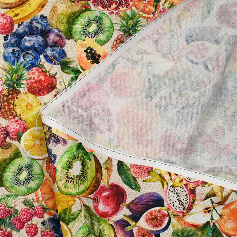 Coton imprimé dessert fruité fond beige