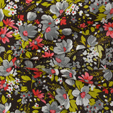 Coton imprimé vent floral corail fond marron