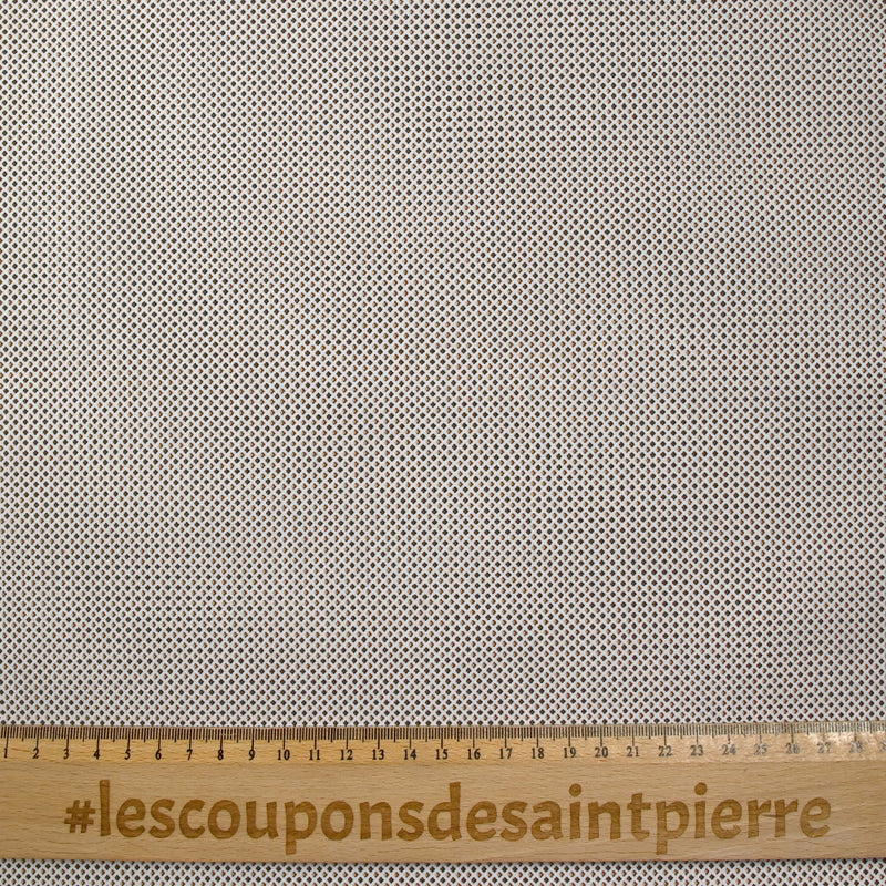 Coton imprimé losange à pois marron et gris fond blanc