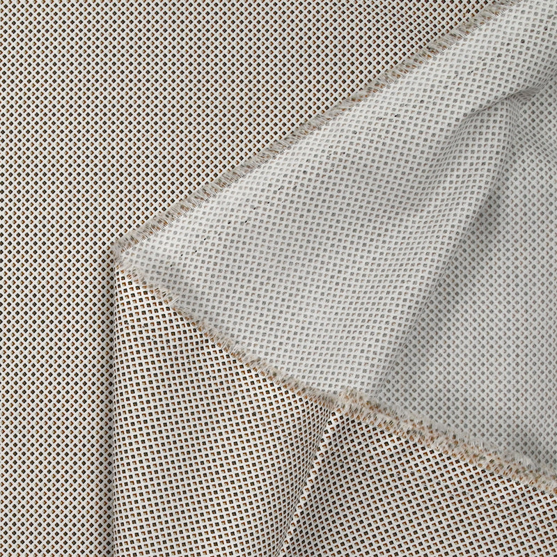 Coton imprimé losange à pois marron et gris fond blanc
