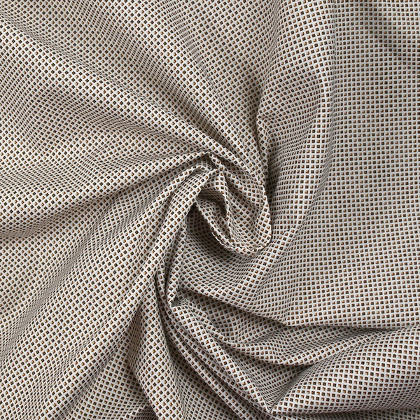 Coton imprimé losange à pois marron et gris fond blanc