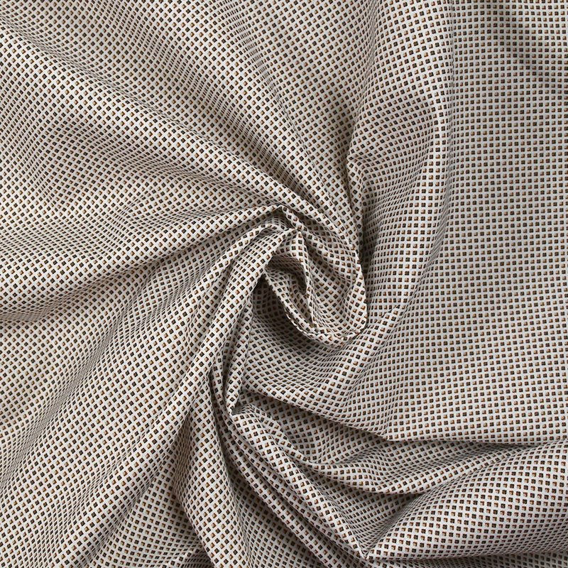 Coton imprimé losange à pois marron et gris fond blanc