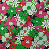Coton imprimé floraison disco vert d'eau, vert prairie et magenta