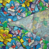 Coton imprimé constellation florale bleu