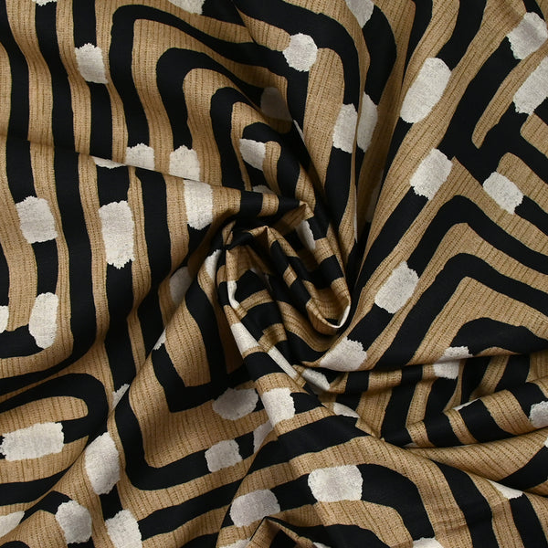 Coton imprimé labyrinthe perdu fond marron