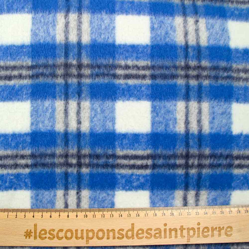 Laine mélangée peignée à carreaux bleu roi