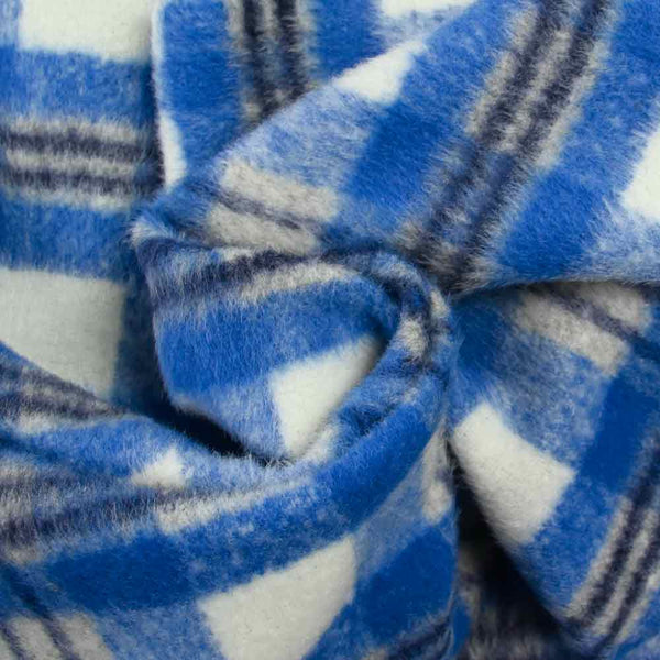 Laine mélangée peignée à carreaux bleu roi