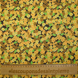 Coton imprimé fleurs de cerisier jaune fond marron