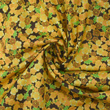 Coton imprimé fleurs de cerisier jaune fond marron