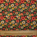 Cotton printed field of daisies black background