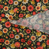 Cotton printed field of daisies black background