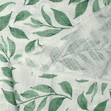 Coton tissé aspect lin imprimé feuilles volantes fond blanc