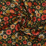 Cotton printed field of daisies black background