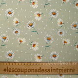 Coton imprimé peinture marguerite fond amande