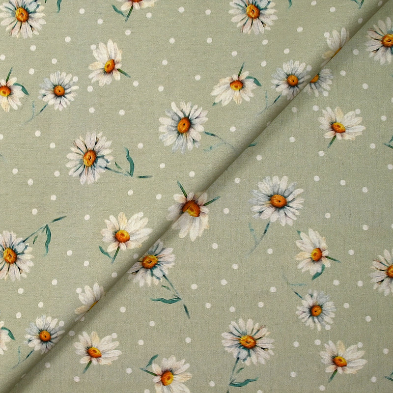 Coton imprimé peinture marguerite fond amande