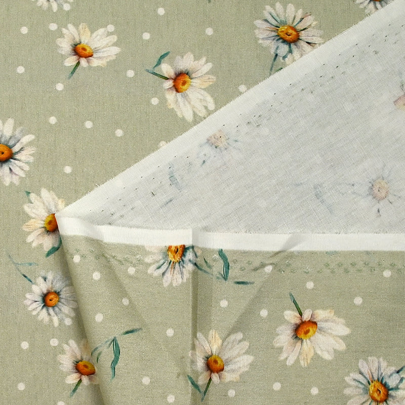 Coton imprimé peinture marguerite fond amande