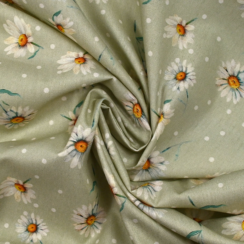 Coton imprimé peinture marguerite fond amande