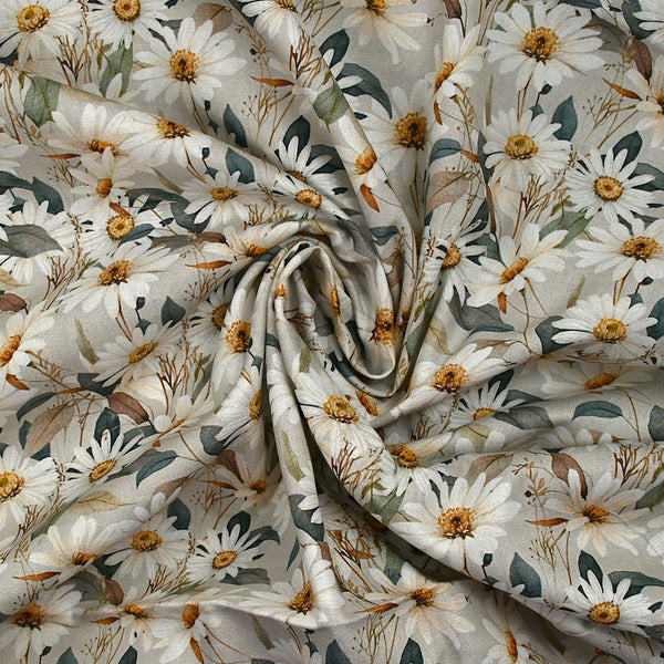 Coton imprimé pâquerette d'antan fond gris
