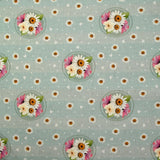 Cotton Printed Flower Frame Flower Givre Blue Strike