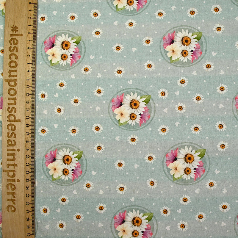 Cotton Printed Flower Frame Flower Givre Blue Strike