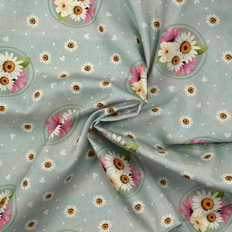 Cotton Printed Flower Frame Flower Givre Blue Strike