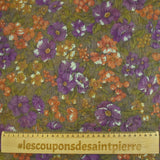 Maille polyester lamée fleurs violet et orange fond marron