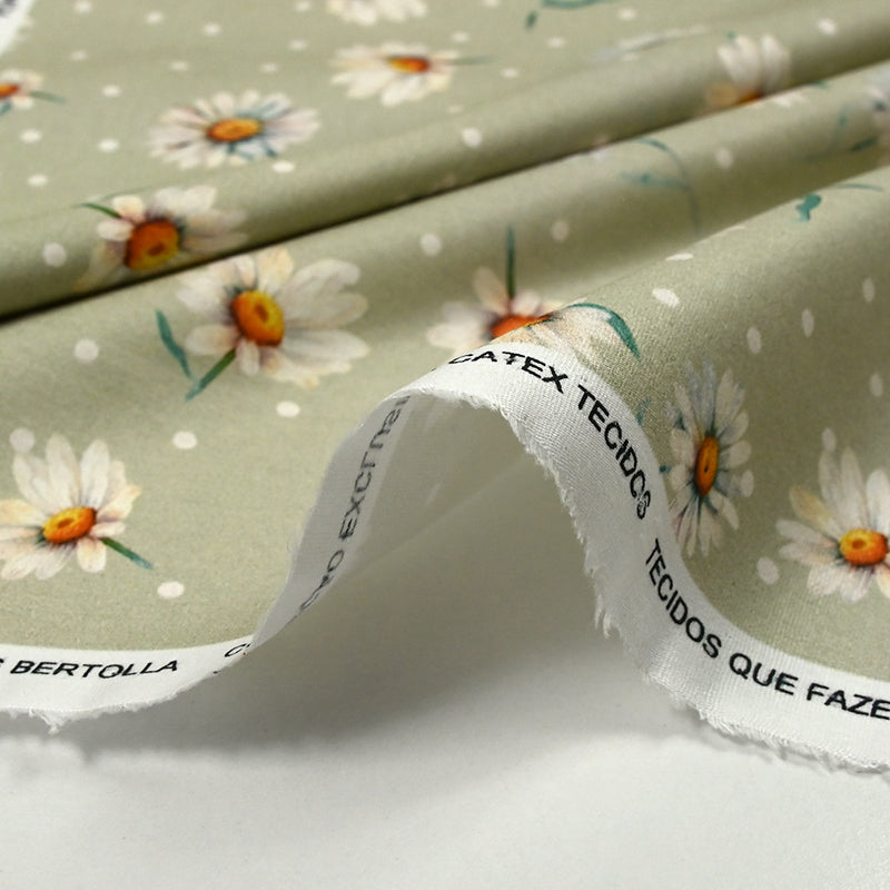Coton imprimé peinture marguerite fond amande