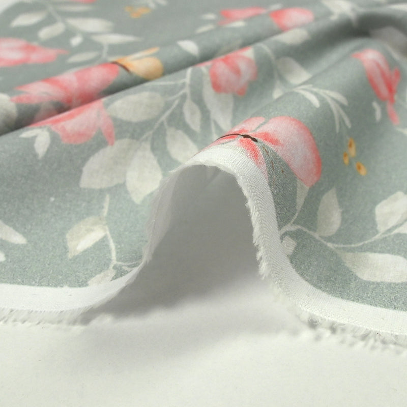 Coton imprimé fleurs magiques fond gris