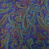 Jacquard polyester lamé cachemire turquoise et rouge fond indigo