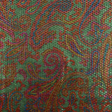 Jacquard polyester lamé cachemire rouge et fuchsia fond vert pomme