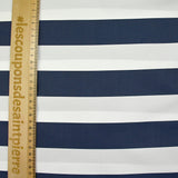 Satin de soie mélangée rayé marine et blanc