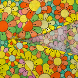 Coton imprimé flower power rose fond vert