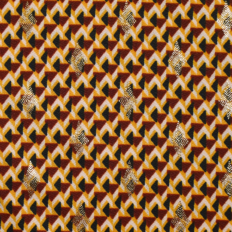 Maille crêpe imprimée triangle et losange doré fond jaune