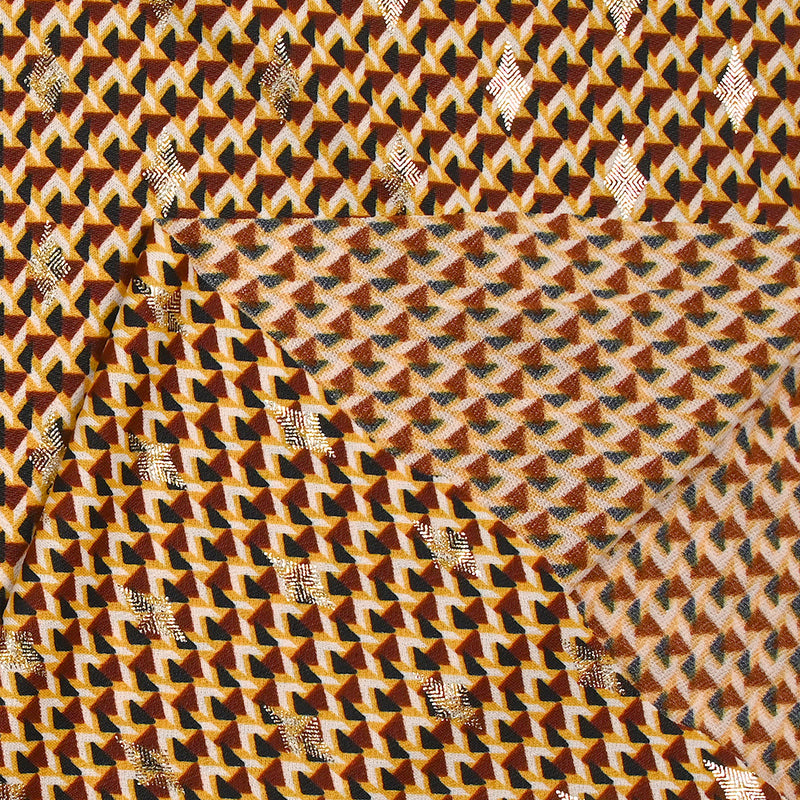 Maille crêpe imprimée triangle et losange doré fond jaune