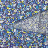Coton imprimé prairie en fleurs bleu fond indigo