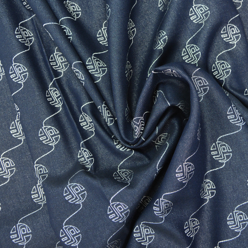 Jacquard de polyviscose cercle argent et marine