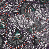 Maille crêpe imprimée éventail fond blanc et violet