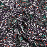 Maille crêpe imprimée éventail fond blanc et violet